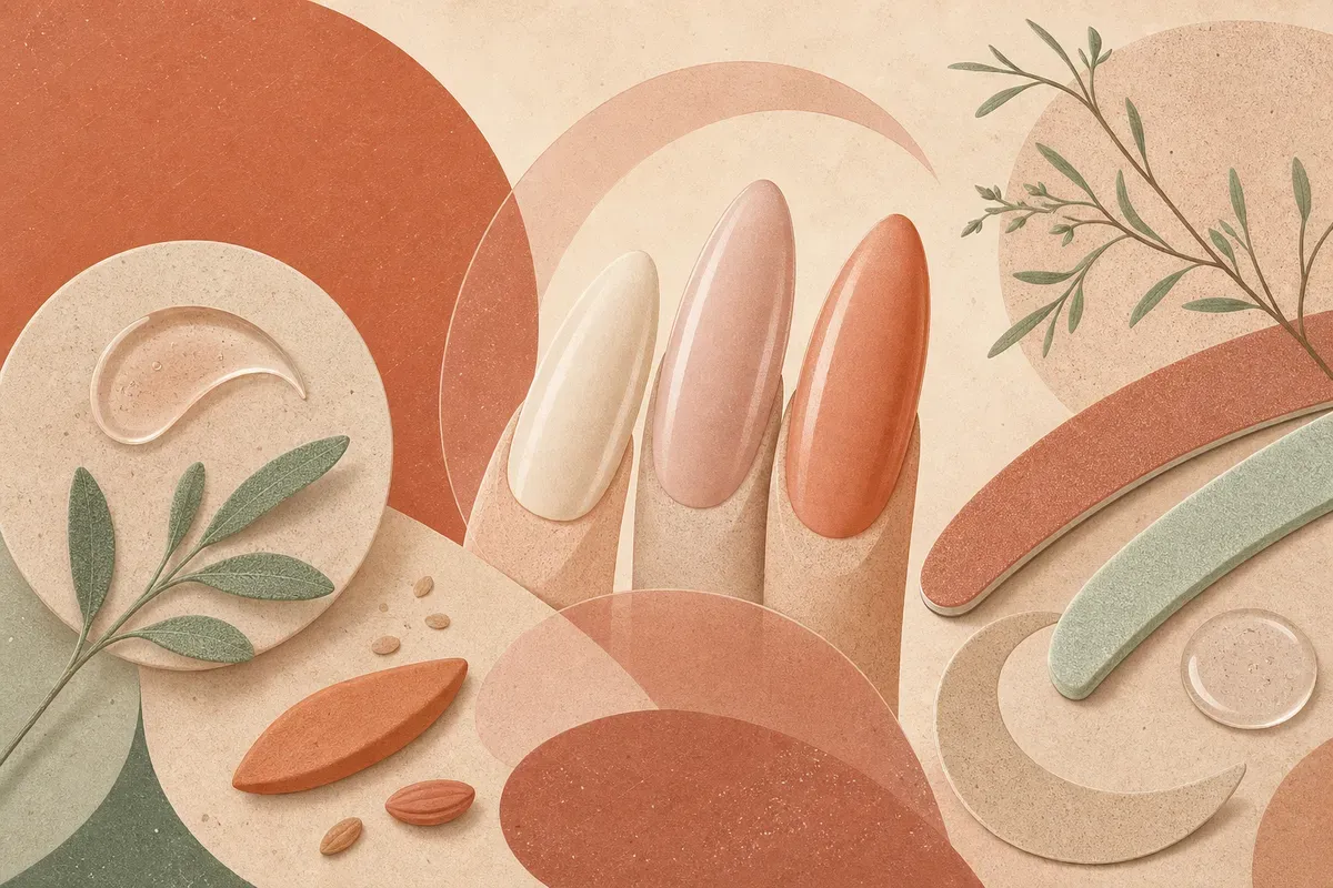 Ilustração de unhas longas e bem modeladas após alongamento em acrigel, com acabamento natural e brilhante