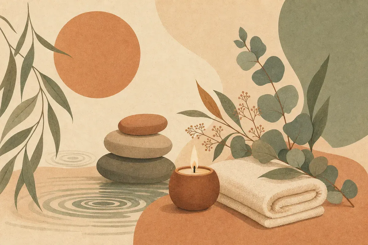 Ilustração de tratamento corporal de banho de lua em cabine de estética, com esfoliação e hidratação da pele das pernas