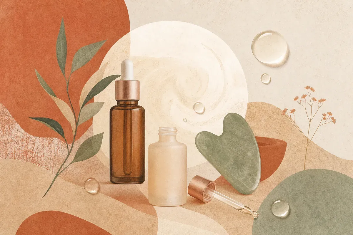 Ilustração de aplicação de sérum bioestimulador de colágeno no rosto em consultório de estética