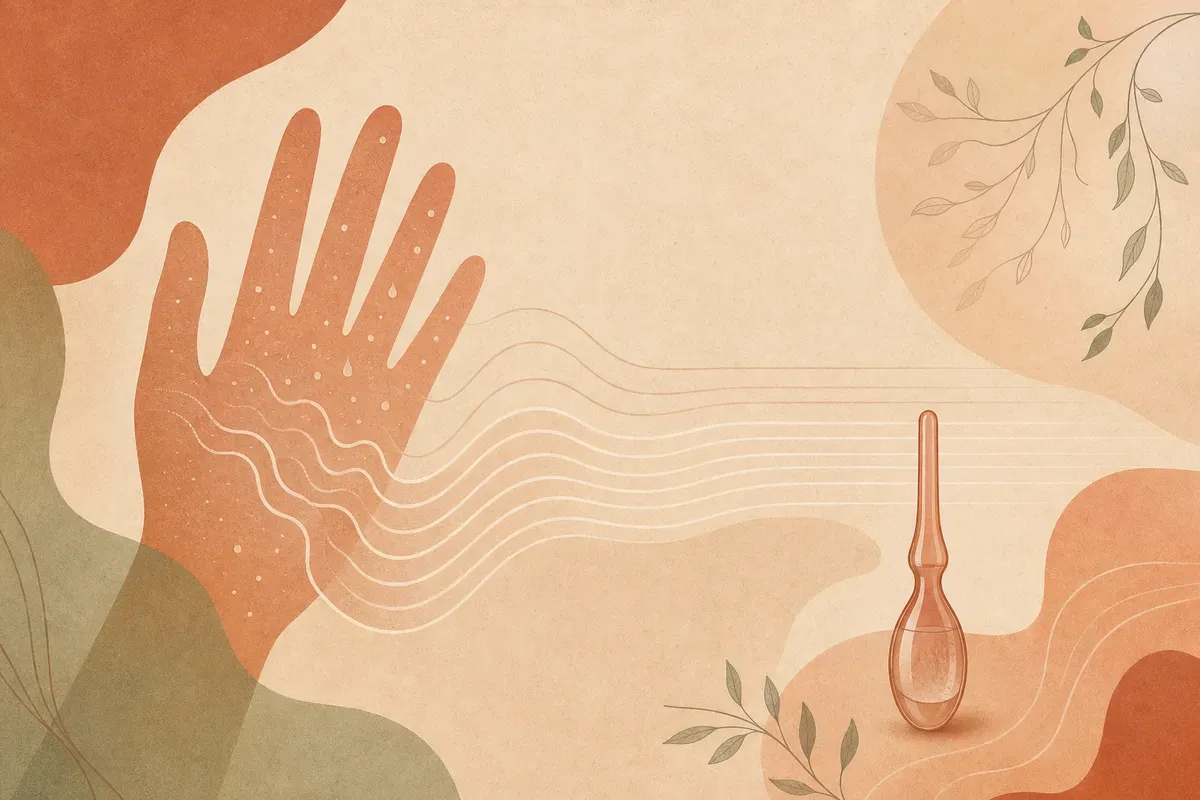Ilustração de aplicação de microinjeções de toxina botulínica na palma da mão para tratamento de hiperidrose palmar