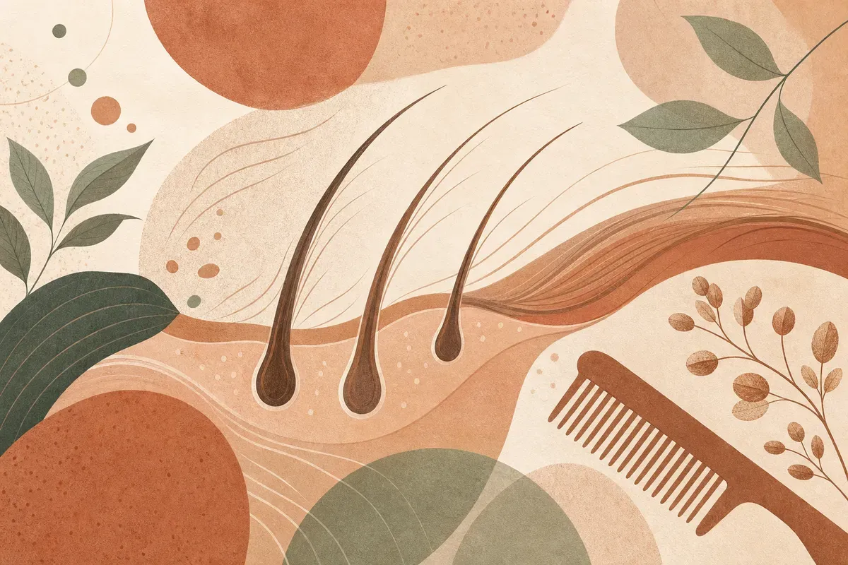 Ilustração de aplicação de carboxiterapia capilar, com agulha fina injetando gás carbônico no couro cabeludo para estimular a circulação.