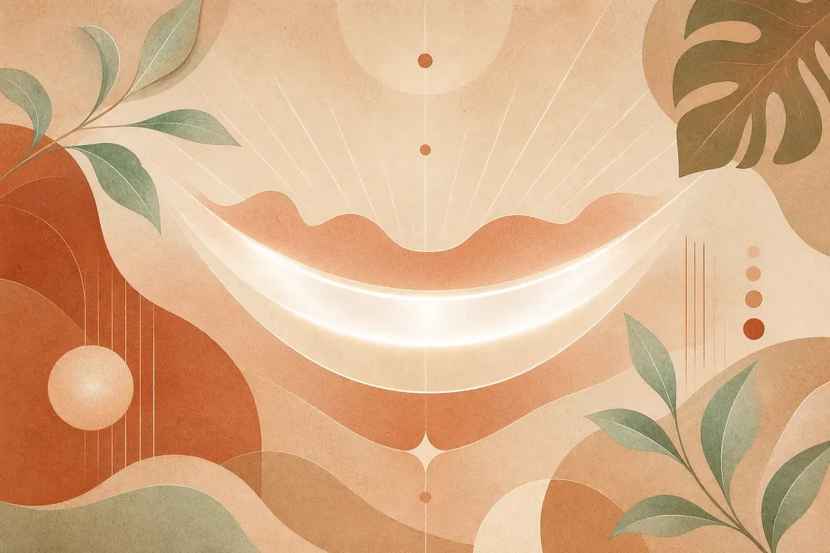 Ilustração comparando um sorriso com excesso de gengiva exposta e o mesmo sorriso harmonizado após correção cirúrgica.