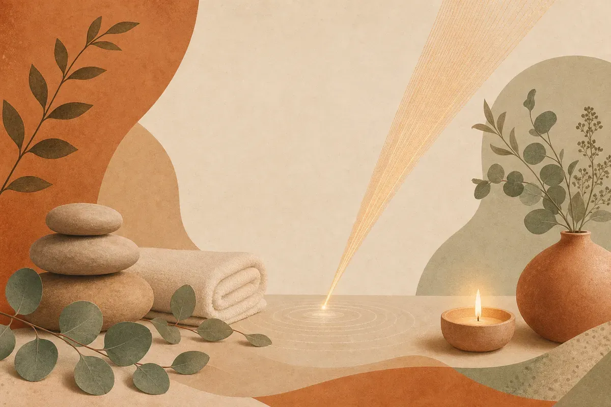 Ilustração de sessão de depilação a laser com ponteira do aparelho sobre a pele e óculos de proteção