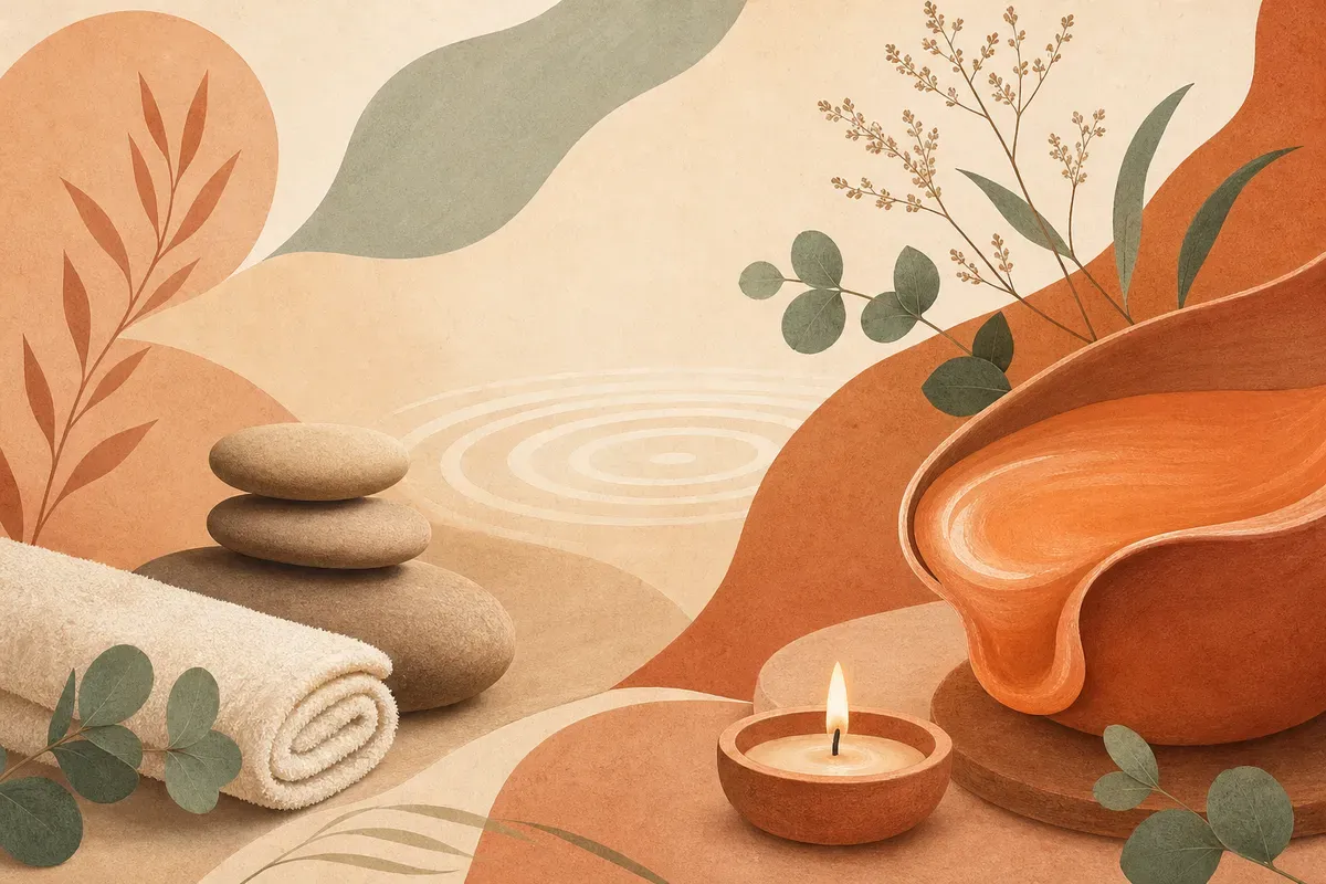 Ilustração de aplicação de cera quente na perna durante sessão de depilação corporal