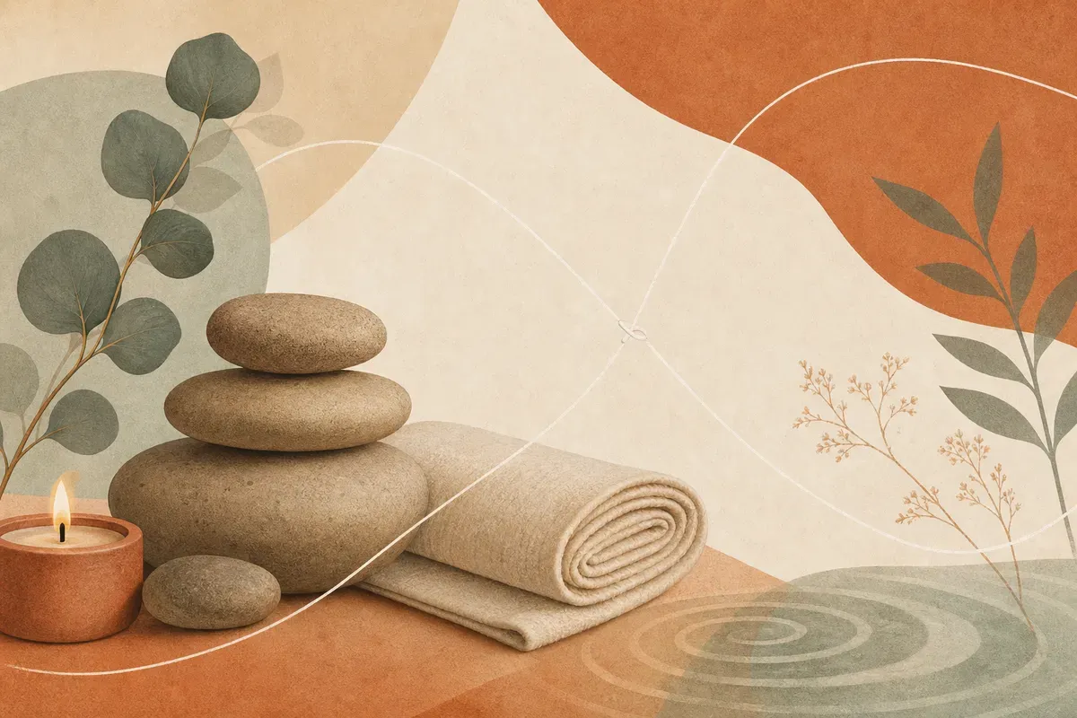 Ilustração de profissional realizando depilação egípcia com linha de algodão na sobrancelha de uma cliente