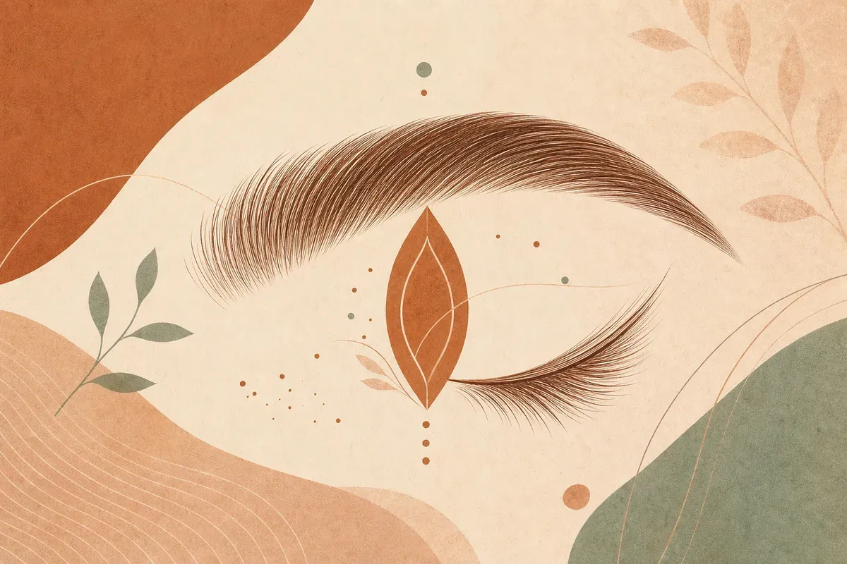 Ilustração de sobrancelha sendo desenhada e preenchida com henna em tom natural