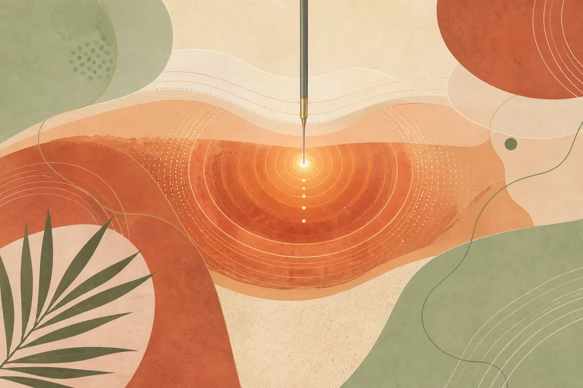 Ilustração de microfibra de laser sendo aplicada sob a pele do contorno facial em procedimento de endolaser