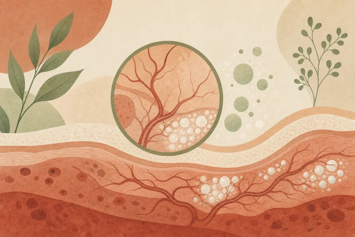 Ilustração de perna com varizes reticulares recebendo injeção de espuma esclerosante, representando a escleroterapia com espuma.