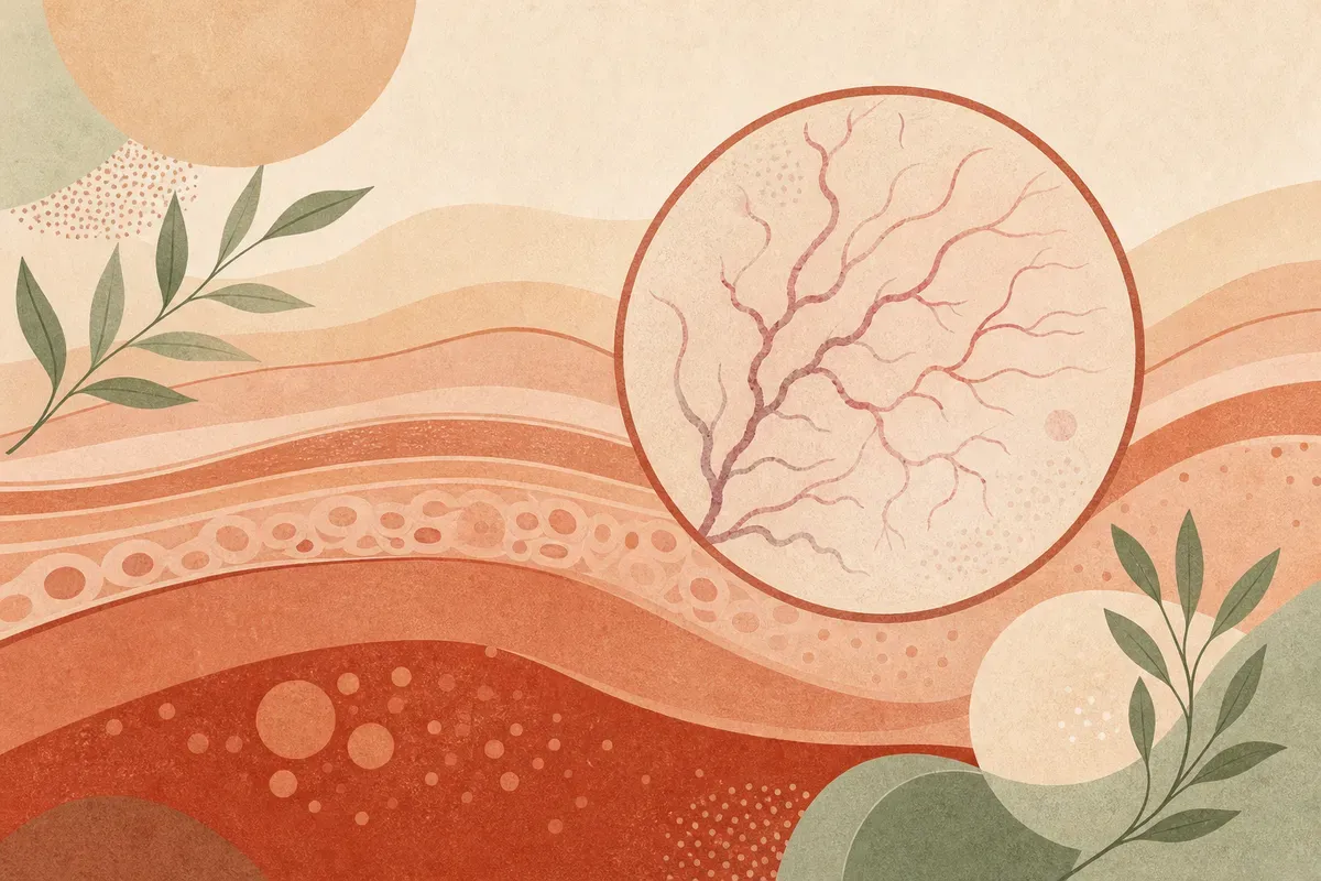 Ilustração de pernas com vasinhos finos e injeção de esclerosante com agulha fina, representando a escleroterapia para tratamento de telangiectasias.
