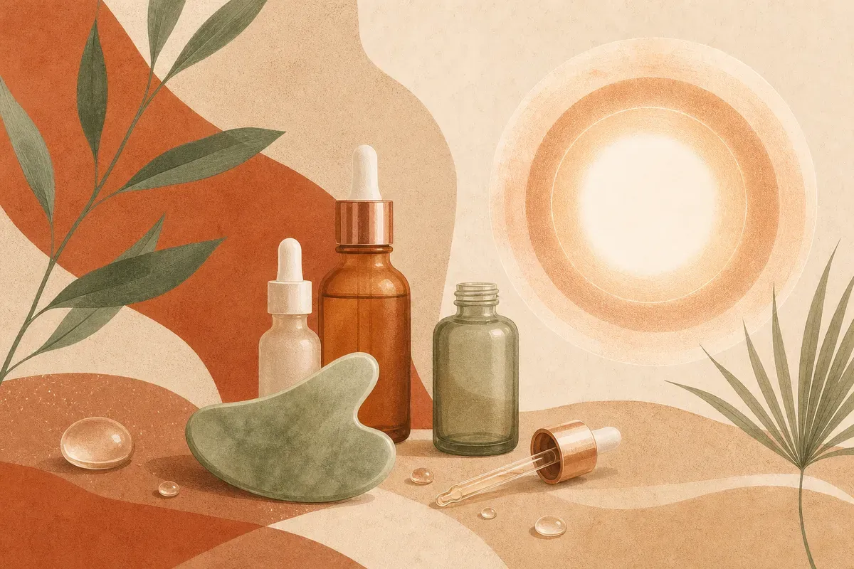 Ilustração de aplicação de luz intensa pulsada (IPL) no rosto, com ponteira sobre a pele e óculos de proteção.