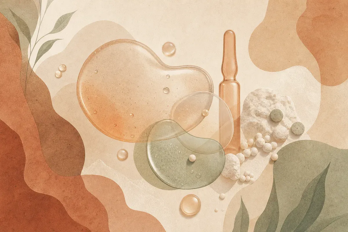 Ilustração de aplicação de bioestimulador injetável híbrido no rosto, mostrando estímulo de colágeno na pele.