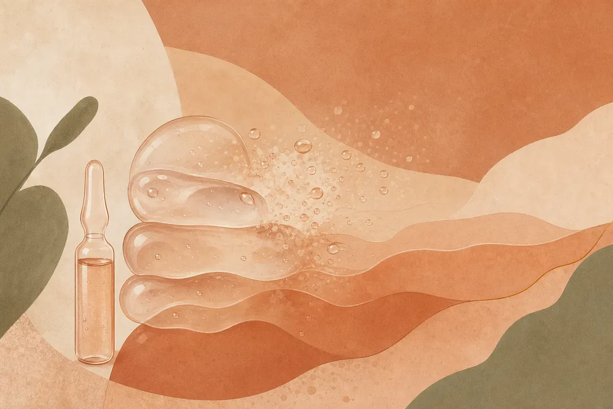 Ilustração de aplicação de hialuronidase no rosto para dissolver preenchimento de ácido hialurônico, mostrando agulha fina em ponto de correção.