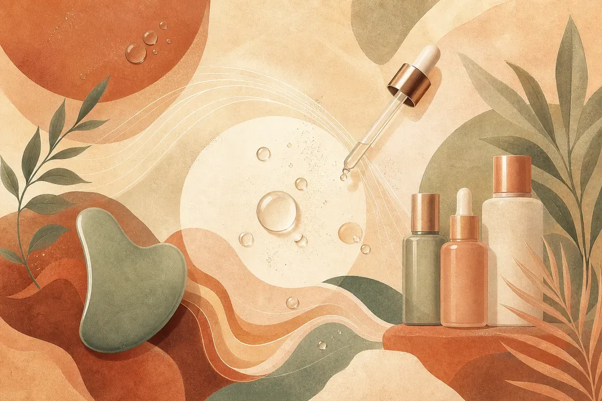 Ilustração de uma sessão de Hydrafacial no rosto, com a ponteira a vácuo deslizando pela pele e infundindo sérum hidratante.