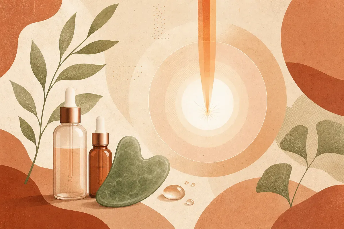 Ilustração do laser CO2 fracionado criando microcolunas de tratamento na pele do rosto.