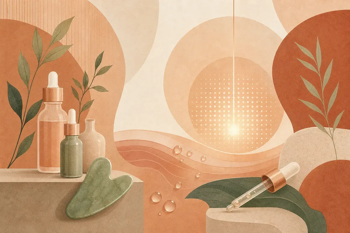 Ilustração de aplicação de laser Erbium fracionado no rosto, mostrando o padrão de microcolunas de tratamento na pele.