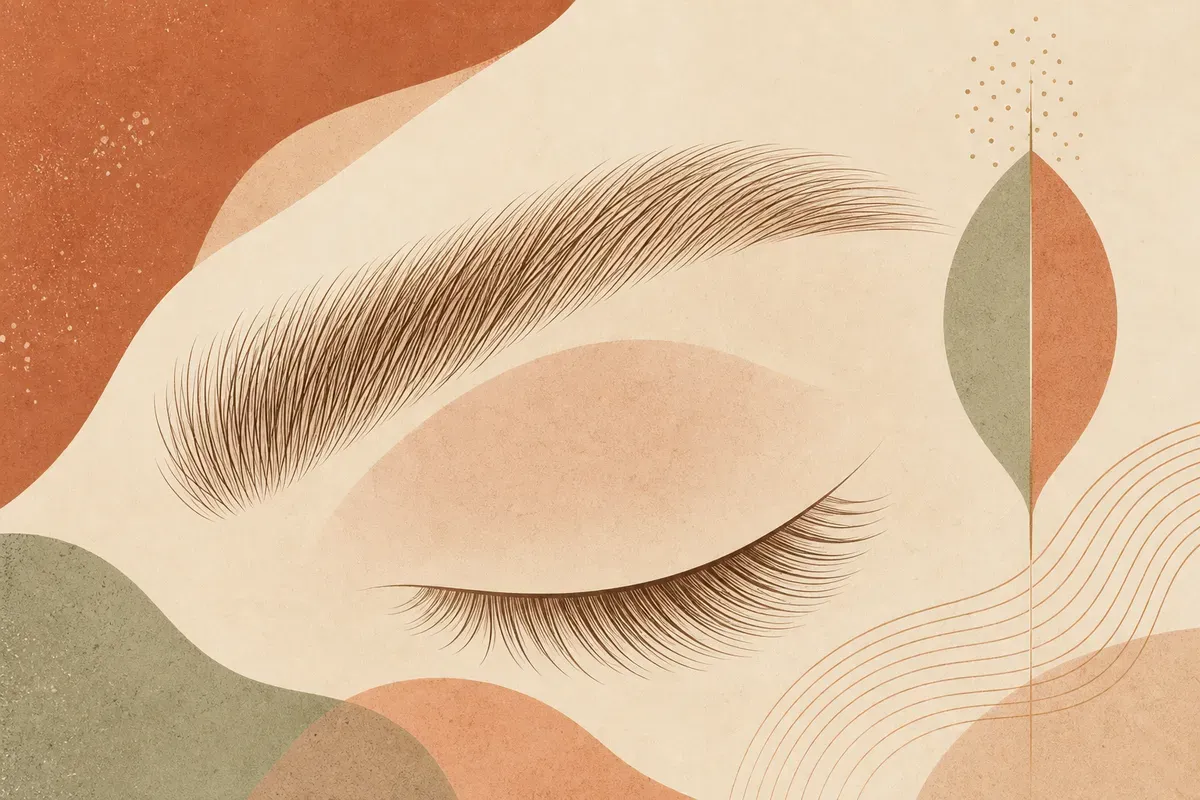 Ilustração de sobrancelha com fios individuais desenhados por dermógrafo simulando pelos naturais