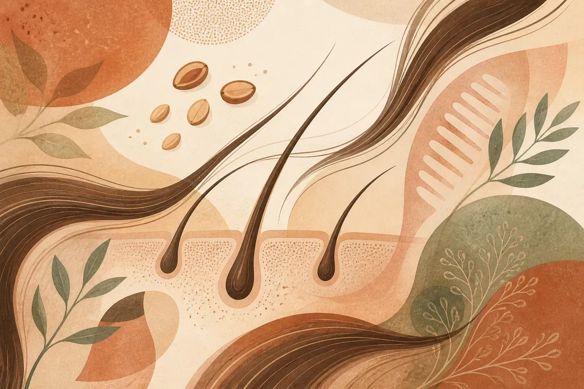 Ilustração de aplicação de esfoliante no couro cabeludo com massagem suave durante peeling capilar