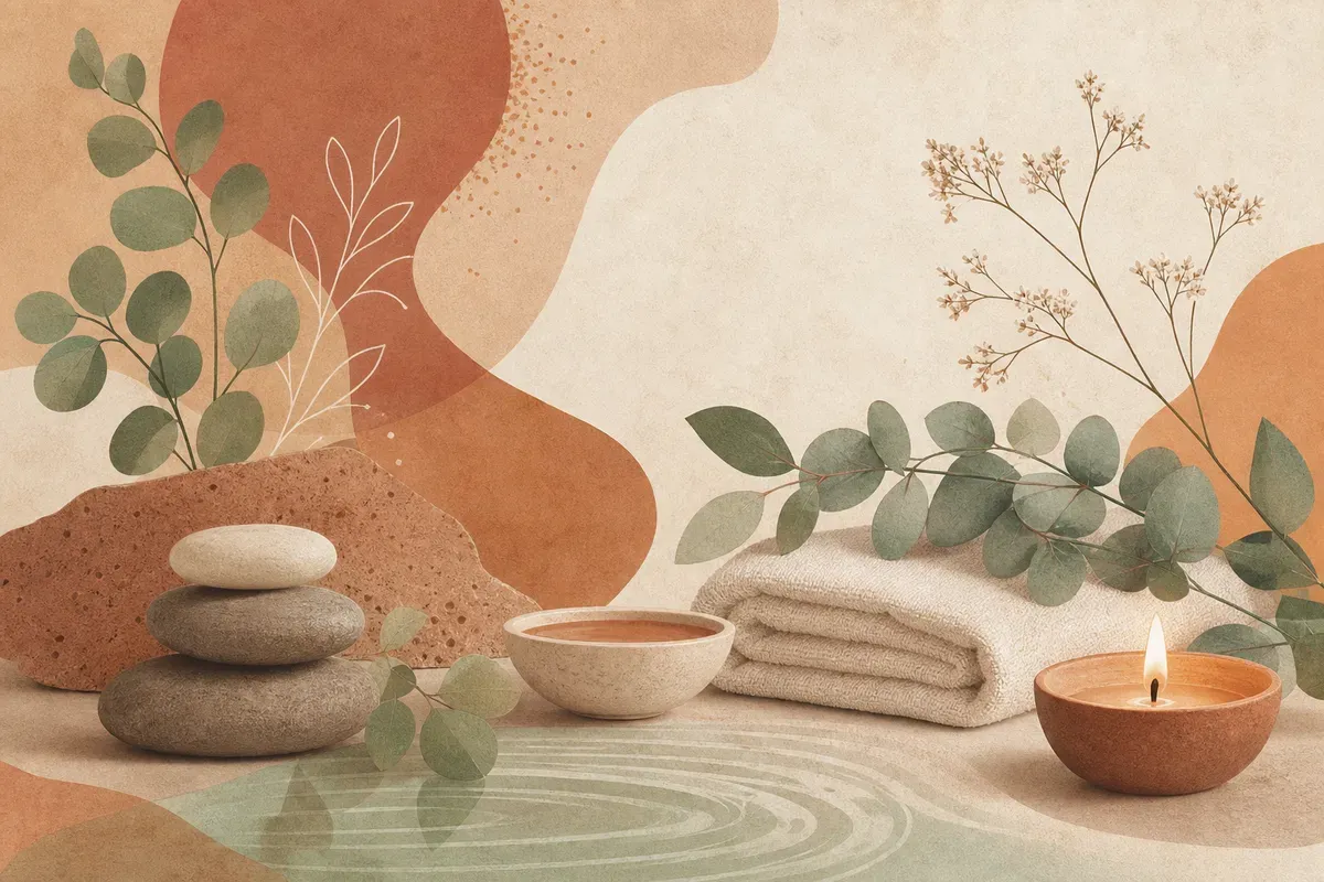 Ilustração de aplicação de peeling químico nas costas em ambiente de clínica de estética.