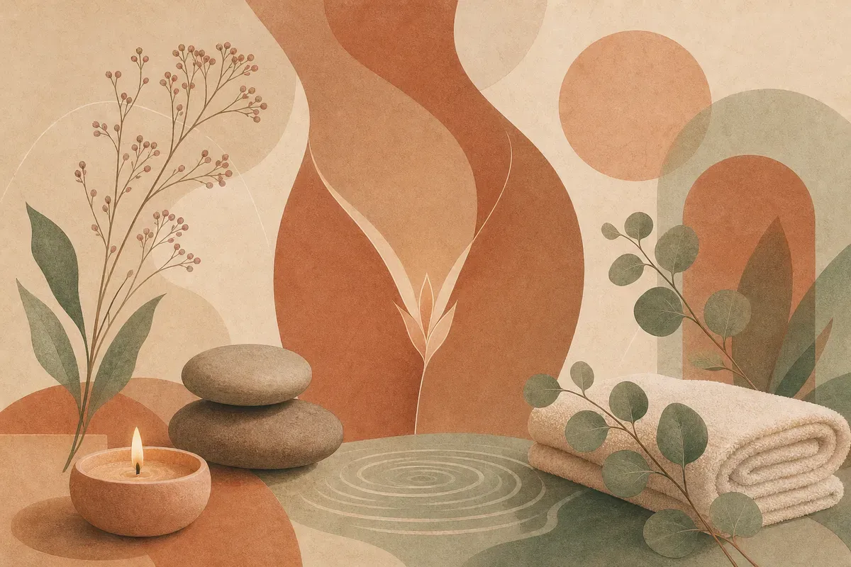 Ilustração de consulta de estética da pele íntima externa em ambiente de clínica, com foco em cuidados e renovação da pele.