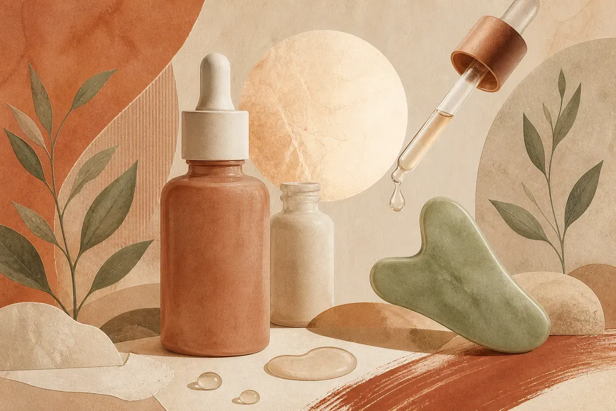 Ilustração de aplicação de peeling mandélico no rosto, com profissional passando a solução ácida com pincel em pele uniforme.