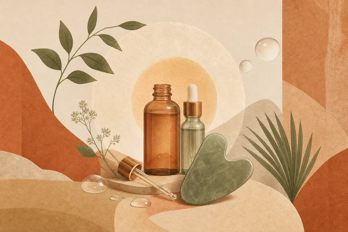 Ilustração de aplicação de peeling químico com ácido pirúvico no rosto, em consultório dermatológico