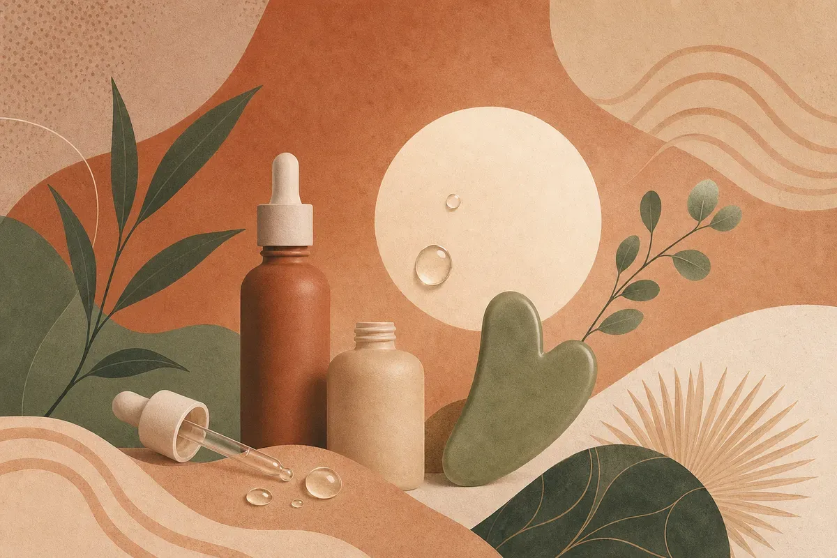 Ilustração de procedimento de peeling ultrassônico facial com espátula metálica deslizando suavemente sobre o rosto