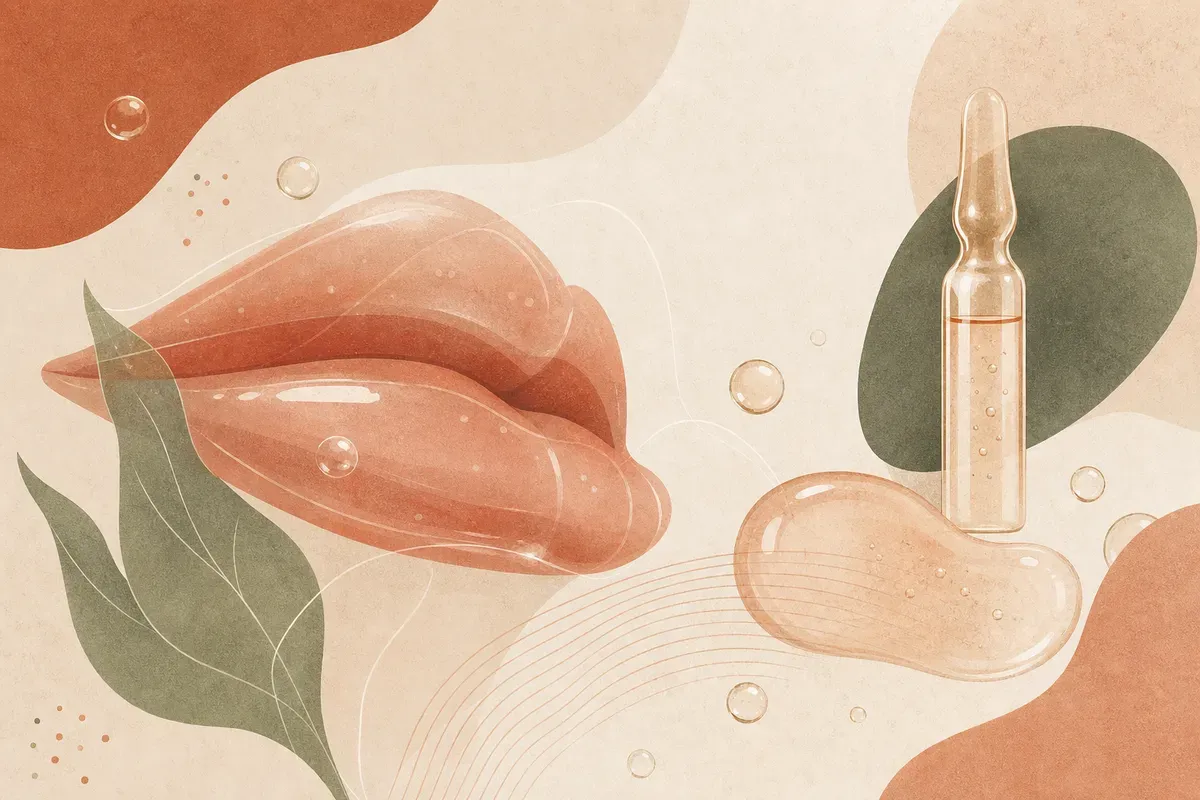 Ilustração de aplicação de preenchimento labial com ácido hialurônico nos lábios