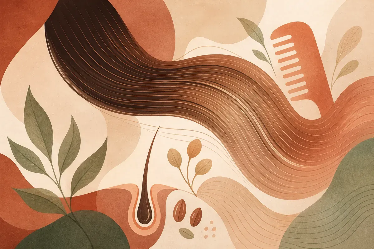 Ilustração de aplicação de progressiva sem formol no cabelo, com selagem dos fios usando prancha em salão de beleza bem ventilado.