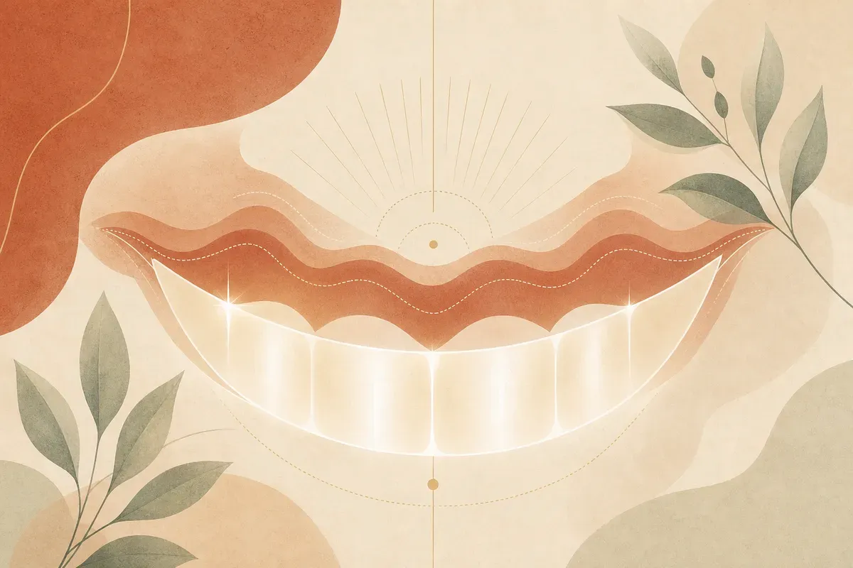 Ilustração de cirurgia de recontorno gengival com osteoplastia mostrando o reposicionamento da gengiva e a remodelação do osso ao redor dos dentes.