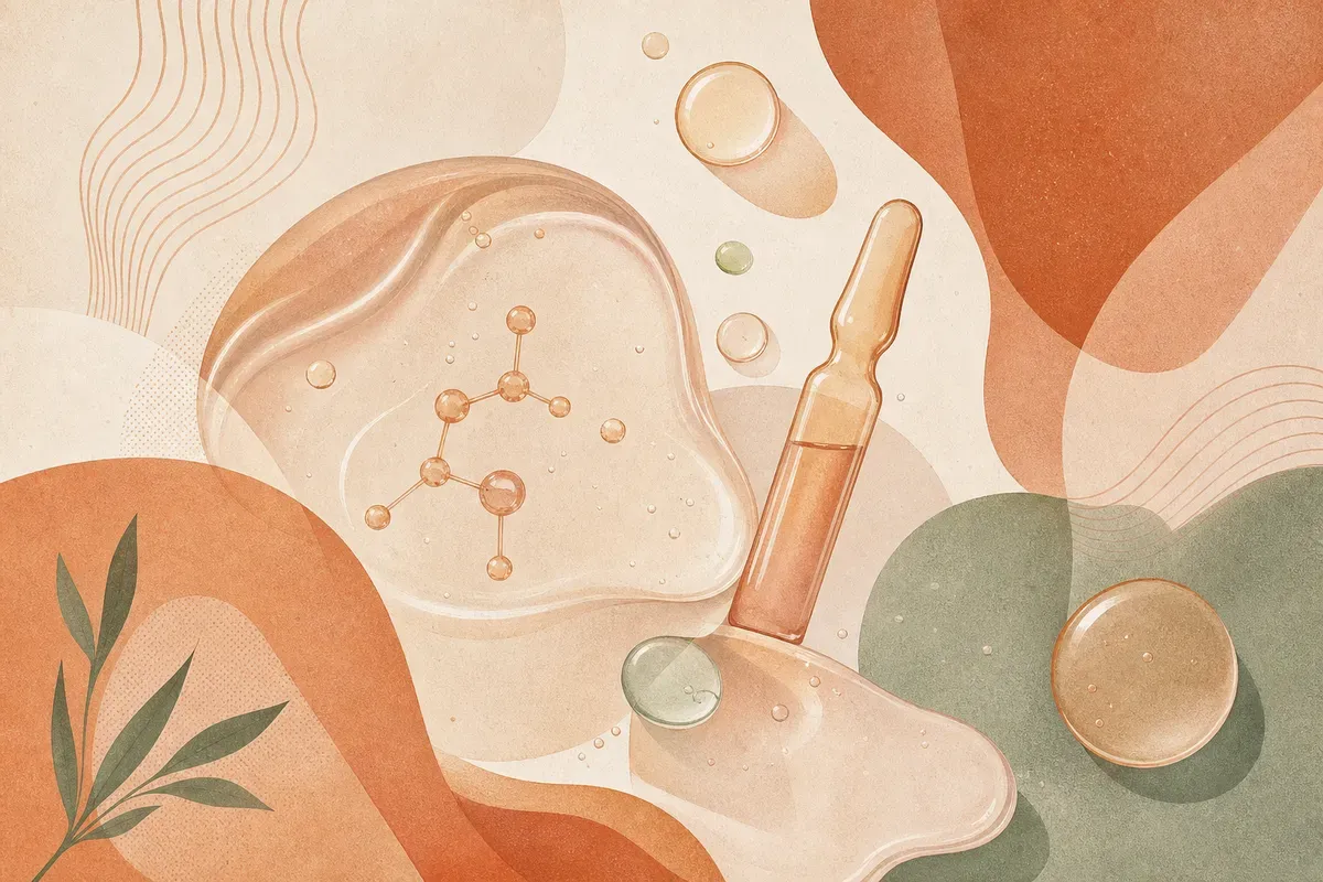 Ilustração de aplicação de preenchedor de ácido hialurônico no rosto com seringa, mostrando reposição de volume facial