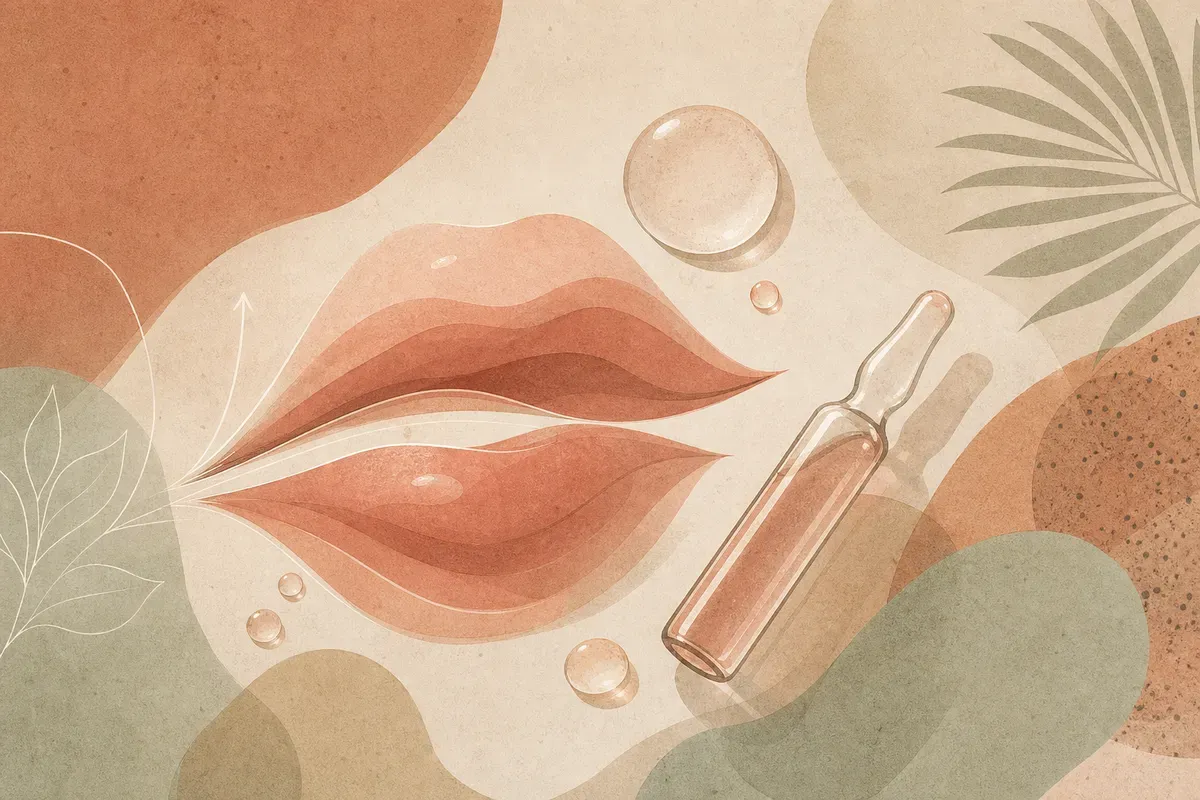Ilustração da técnica russa de preenchimento labial, com injeções verticais que elevam o vermelhão dos lábios