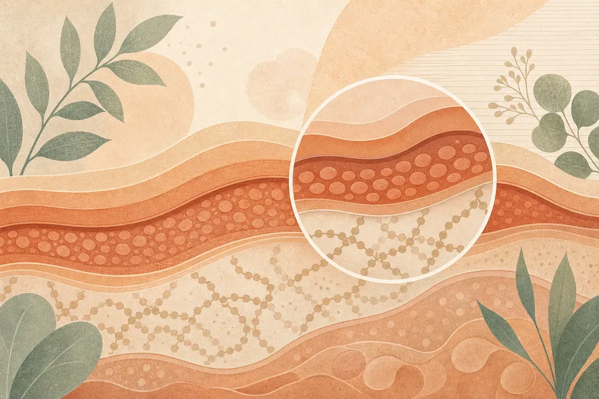 Ilustração de aplicação de bioestimulador de colágeno Sculptra no rosto, com estímulo de colágeno na camada profunda da pele.