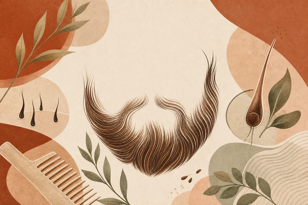 Ilustração do transplante de barba mostrando a extração de folículos da nuca e o reimplante nas áreas com falhas da barba e do queixo