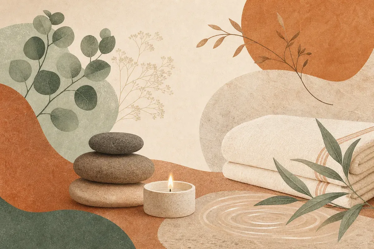 Ilustração de mãos recebendo tratamento estético de hidratação e cuidado da pele em ambiente de clínica