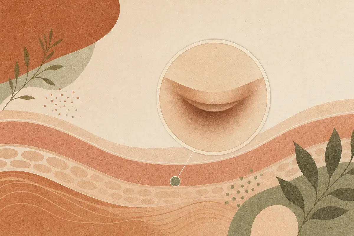 Ilustração da região dos olhos destacando olheiras na pálpebra inferior e o sulco lágrima, com indicação dos tipos pigmentar, vascular e estrutural.